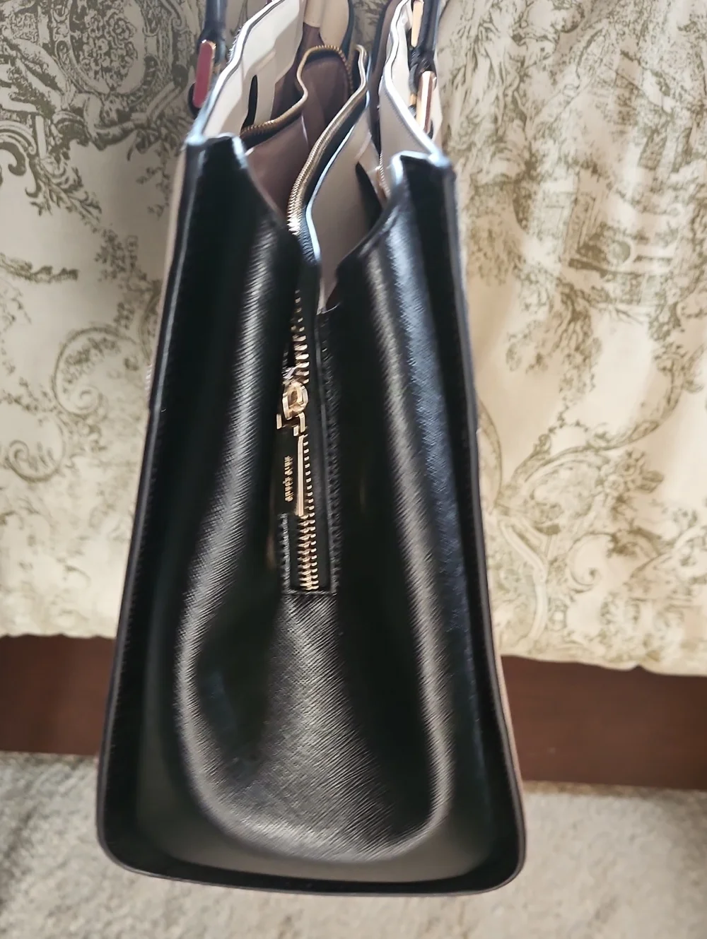 Kate Spade Madison Saffiano Leather Black Cream Taupe East West Laptop Tote